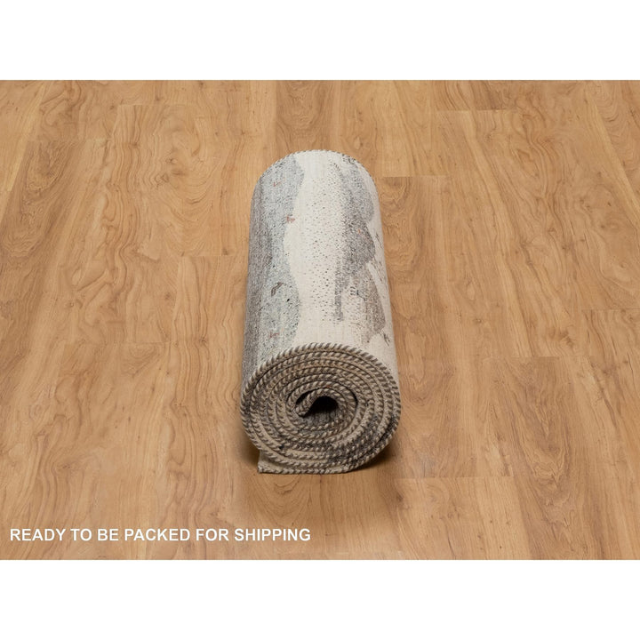 2'8" x 11'6" New Hand Knotted Ivory Wool Runner Oriental Rug - MOA10291335