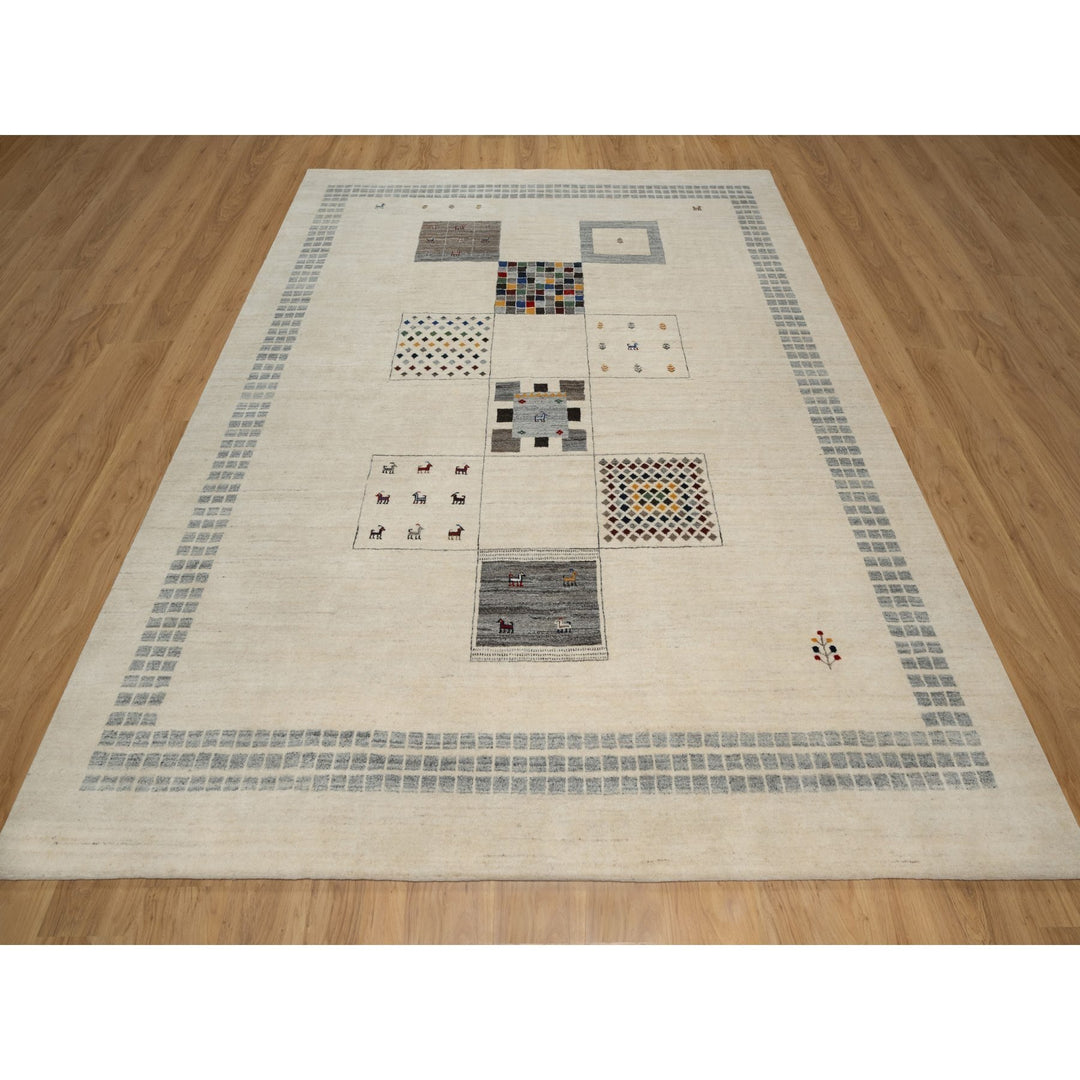 8'3" x 10'2" New Hand Knotted Ivory Wool Rectangle Oriental Rug - MOA10291338
