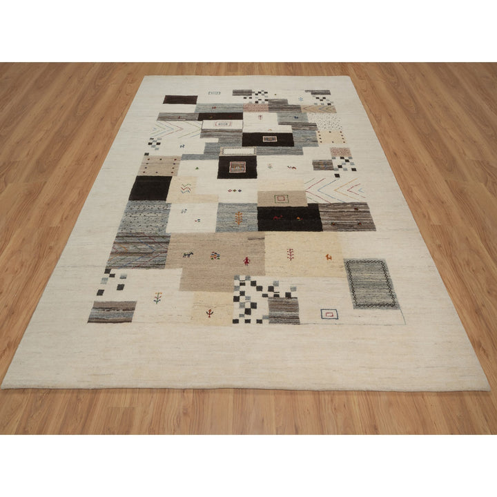 7'9" x 9'9" New Hand Knotted Ivory Wool Rectangle Oriental Rug - MOA10291339