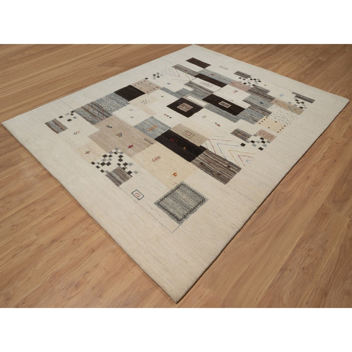 7'9" x 9'9" New Hand Knotted Ivory Wool Rectangle Oriental Rug - MOA10291339