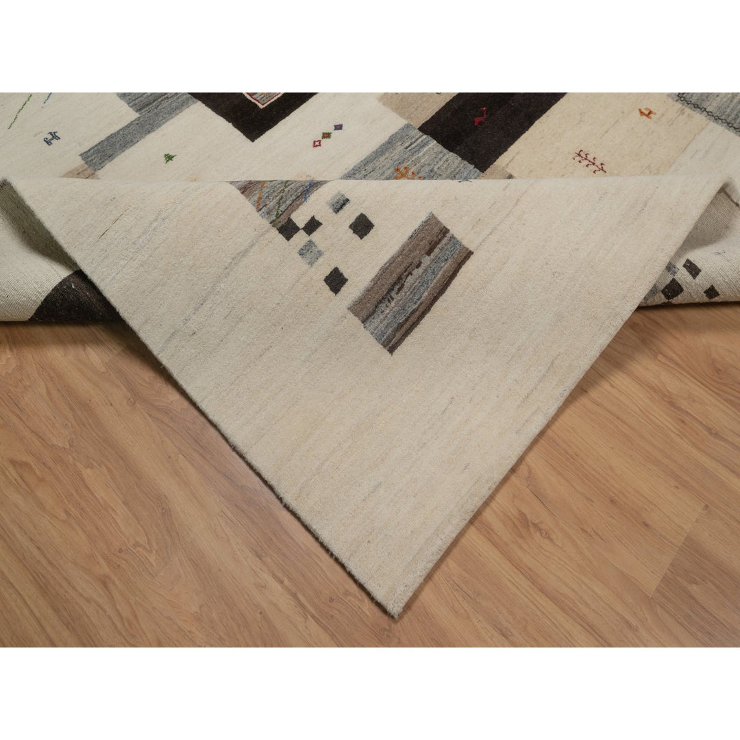 7'9" x 9'9" New Hand Knotted Ivory Wool Rectangle Oriental Rug - MOA10291339