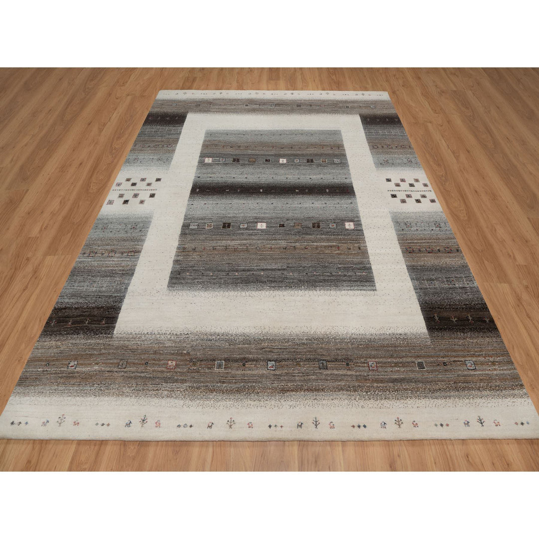 8'2" x 10'0" New Hand Knotted Ivory Wool Rectangle Oriental Rug - MOA10291340