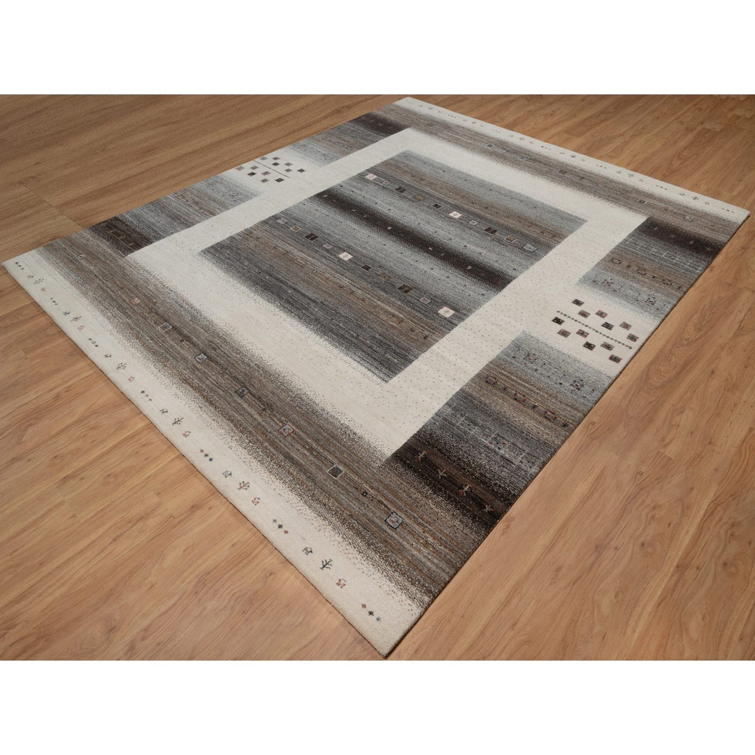 8'2" x 10'0" New Hand Knotted Ivory Wool Rectangle Oriental Rug - MOA10291340