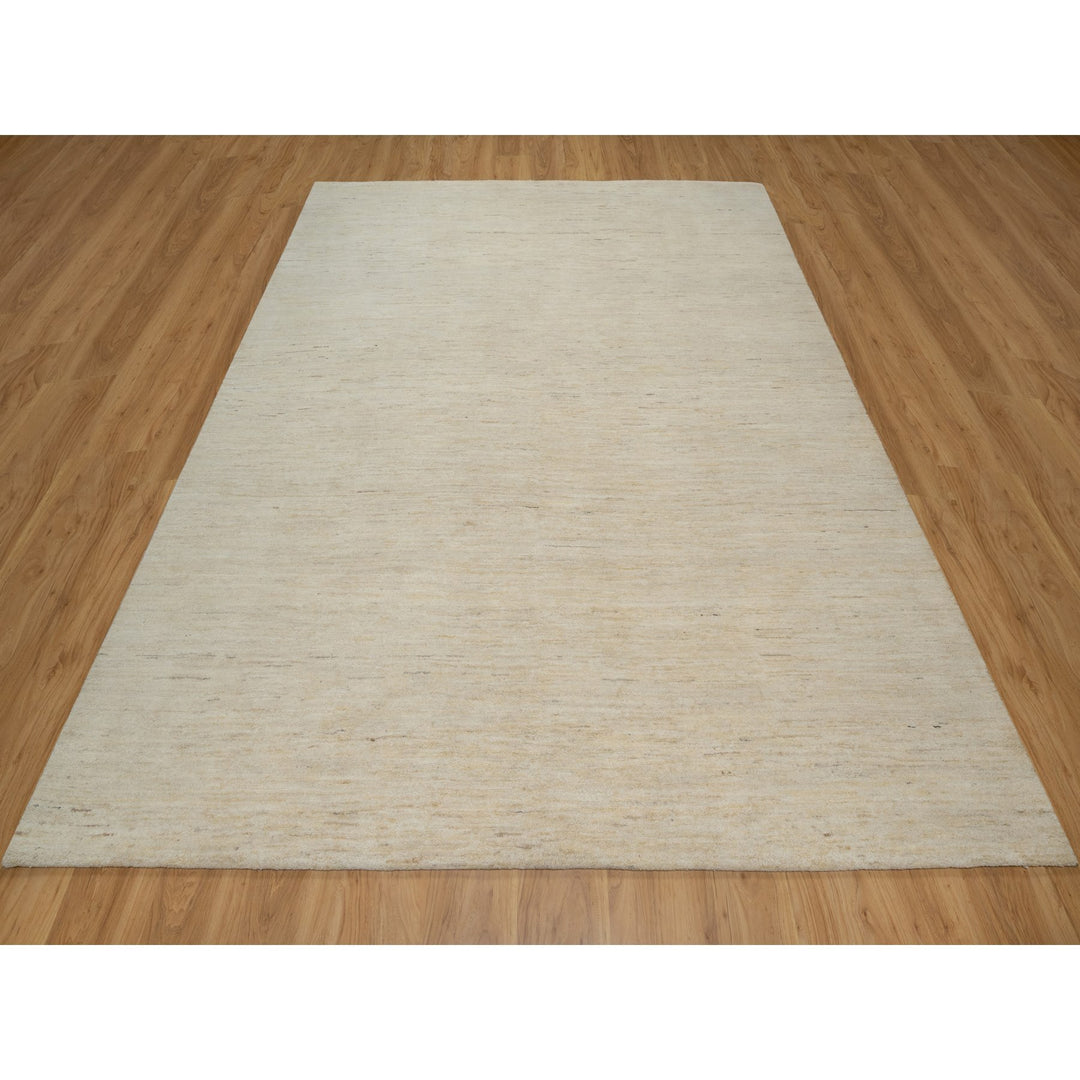 7'9" x 9'8" New Hand Knotted Ivory Wool Rectangle Oriental Rug - MOA10291341