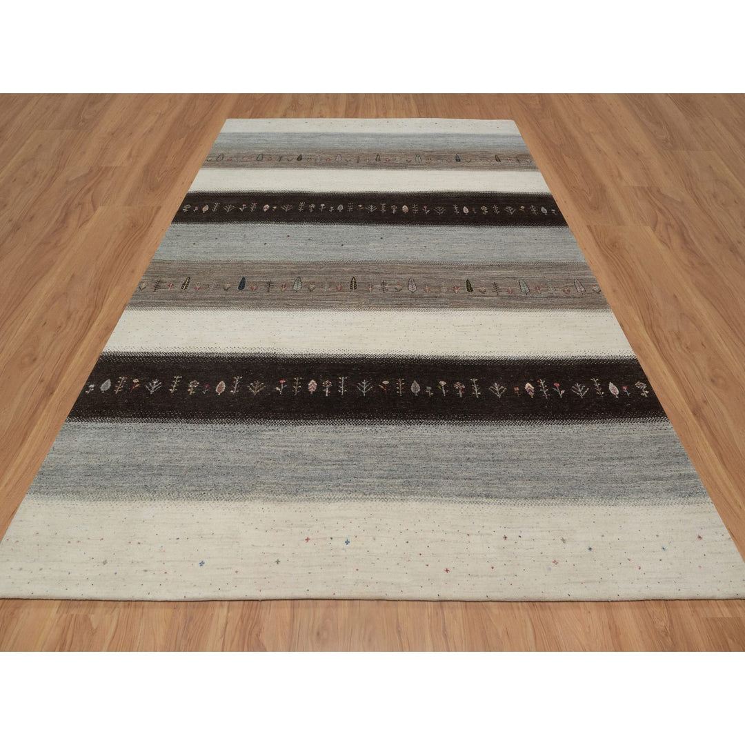 8'10" x 12'1" New Hand Knotted Ivory Wool Rectangle Oriental Rug - MOA10291343