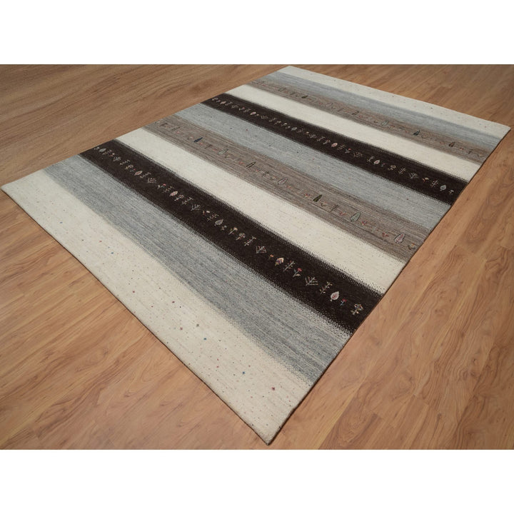 8'10" x 12'1" New Hand Knotted Ivory Wool Rectangle Oriental Rug - MOA10291343