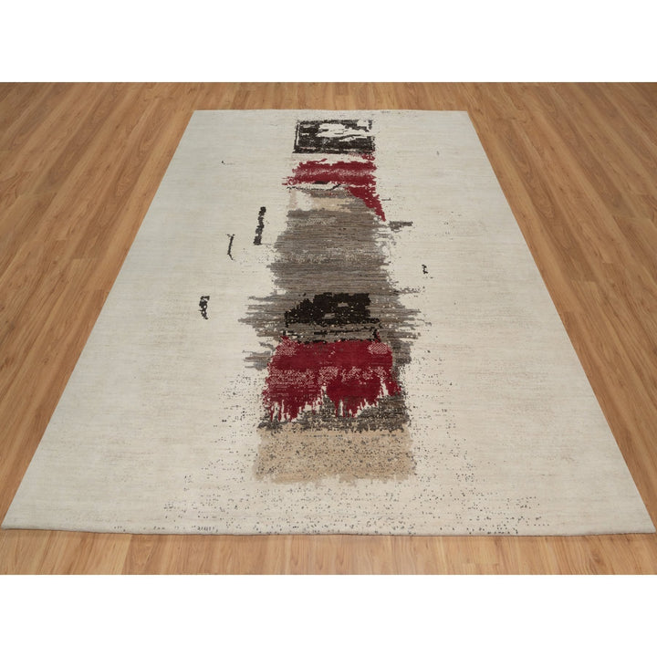 8'2" x 10'0" New Hand Knotted Ivory Wool Rectangle Oriental Rug - MOA10291344