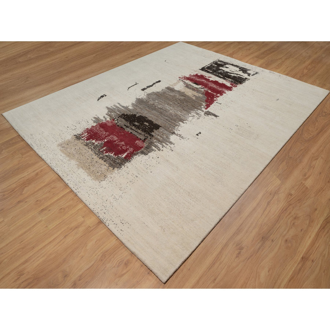 8'2" x 10'0" New Hand Knotted Ivory Wool Rectangle Oriental Rug - MOA10291344