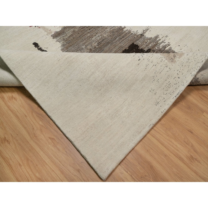 8'2" x 10'0" New Hand Knotted Ivory Wool Rectangle Oriental Rug - MOA10291344