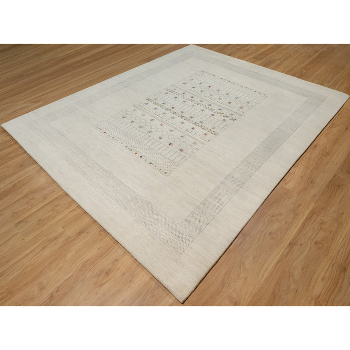8'1" x 10'0" New Hand Knotted Ivory Wool Rectangle Oriental Rug - MOA10291345