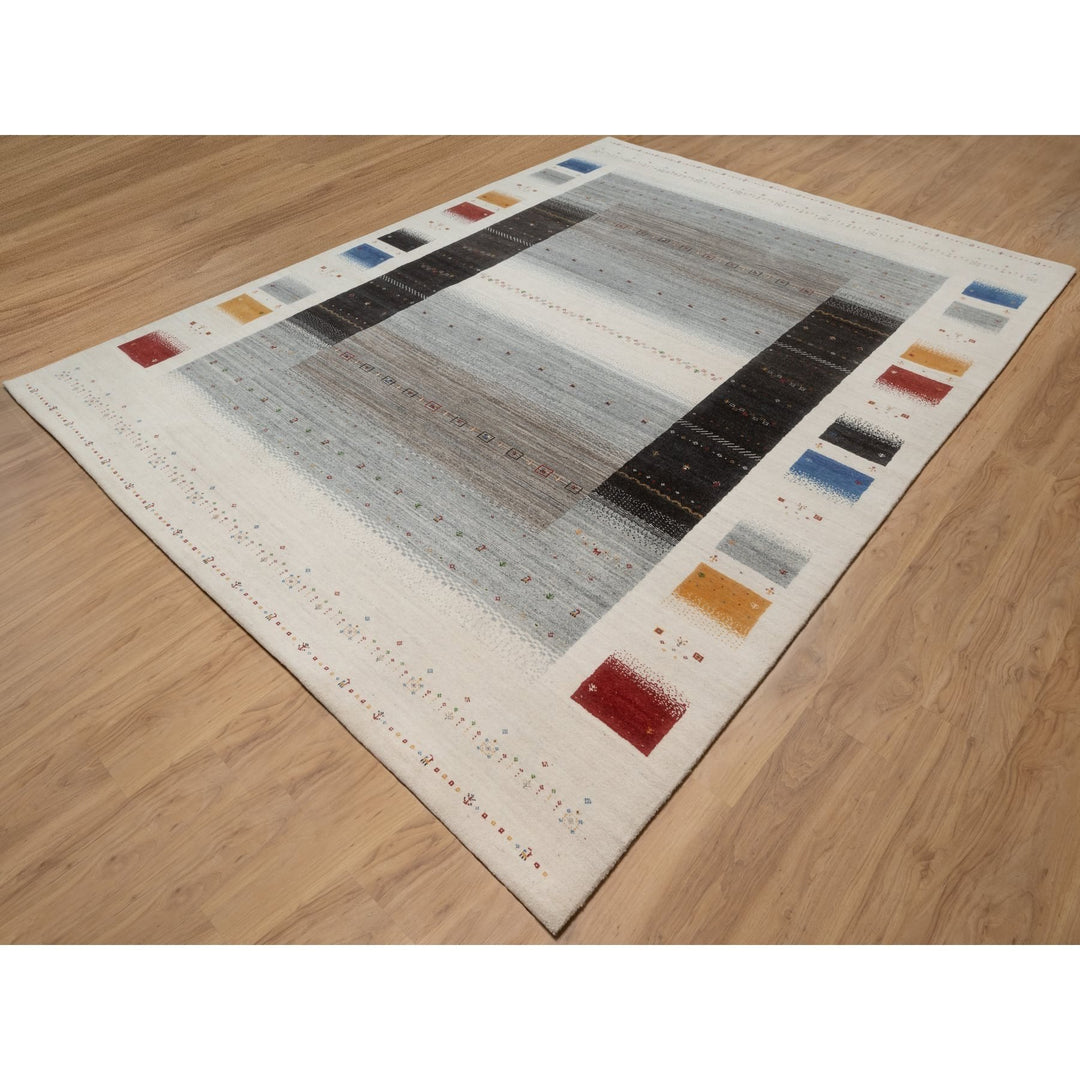 8'10" x 12'0" New Hand Knotted Ivory Wool Rectangle Oriental Rug - MOA10291348