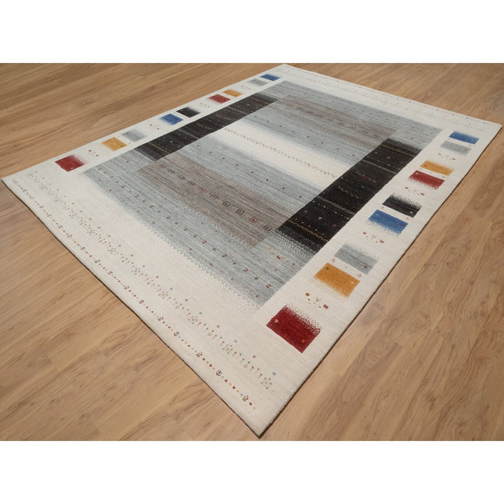 8'10" x 12'0" New Hand Knotted Ivory Wool Rectangle Oriental Rug - MOA10291348