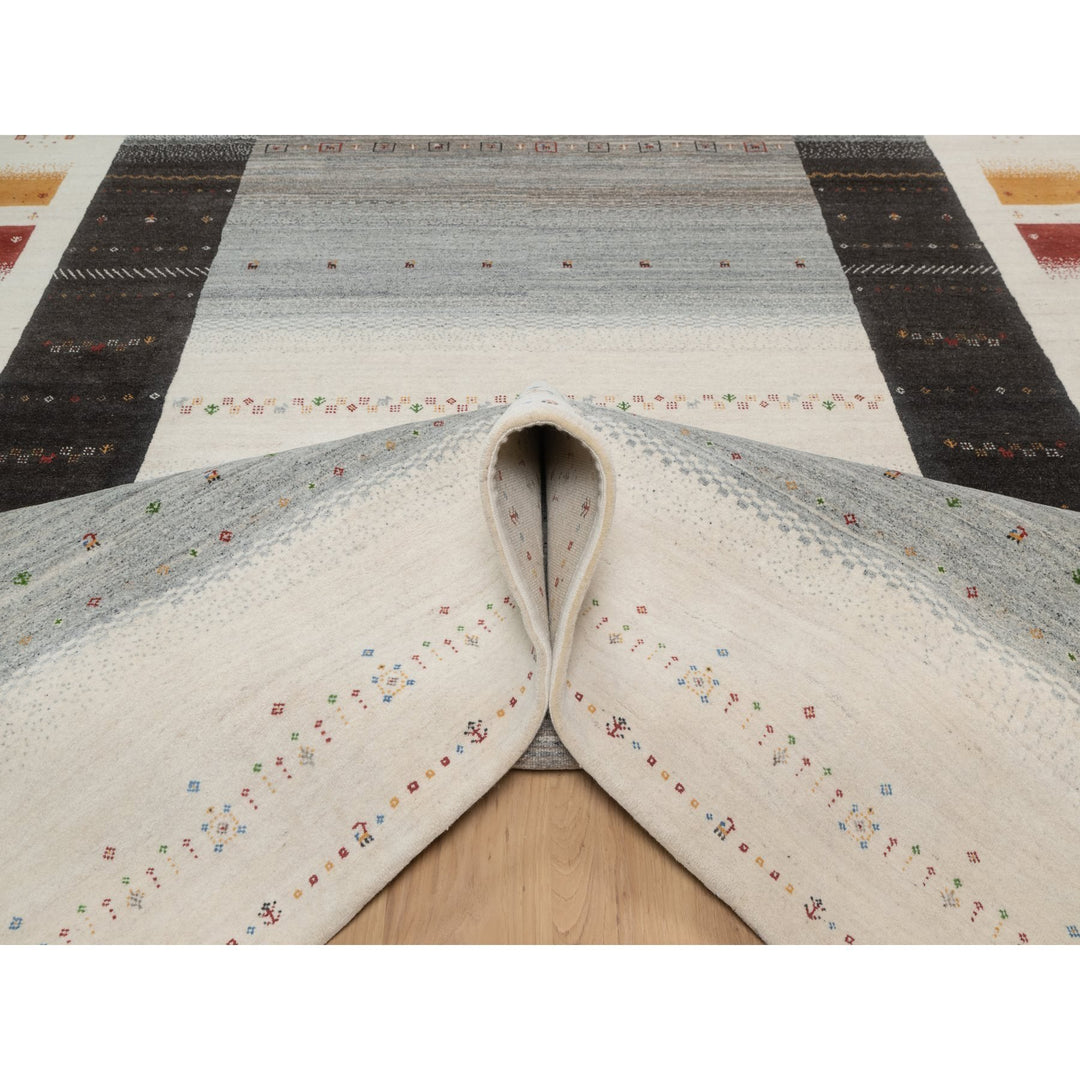 8'10" x 12'0" New Hand Knotted Ivory Wool Rectangle Oriental Rug - MOA10291348