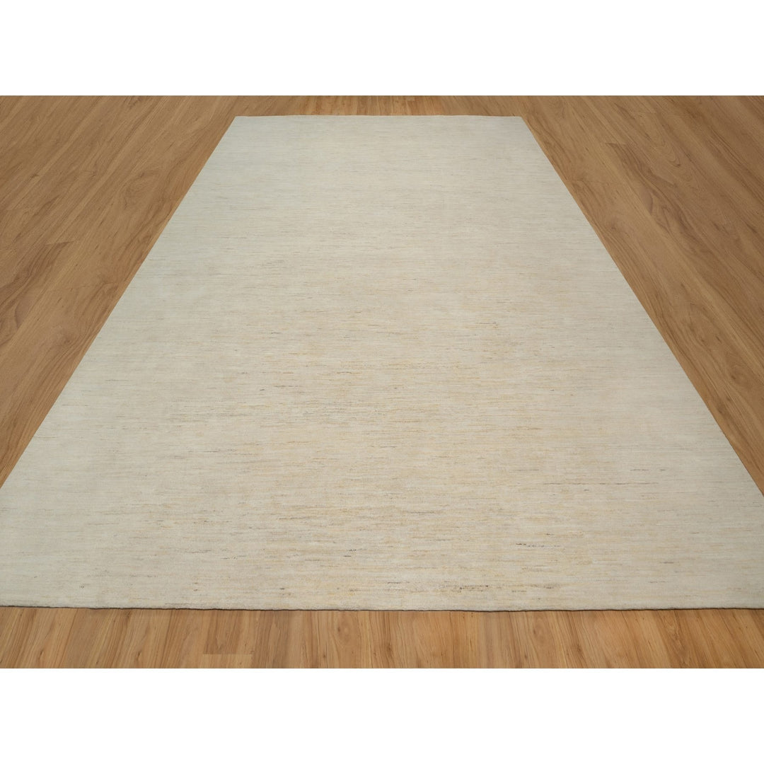 12'0" x 15'2" New Hand Knotted Ivory Wool Rectangle Oriental Rug - MOA10291349