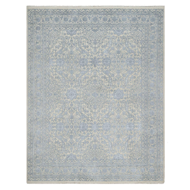 8'0" x 10'2" New Hand Knotted Ivory Wool & Silk Rectangle Oriental Rug - MOA10291352