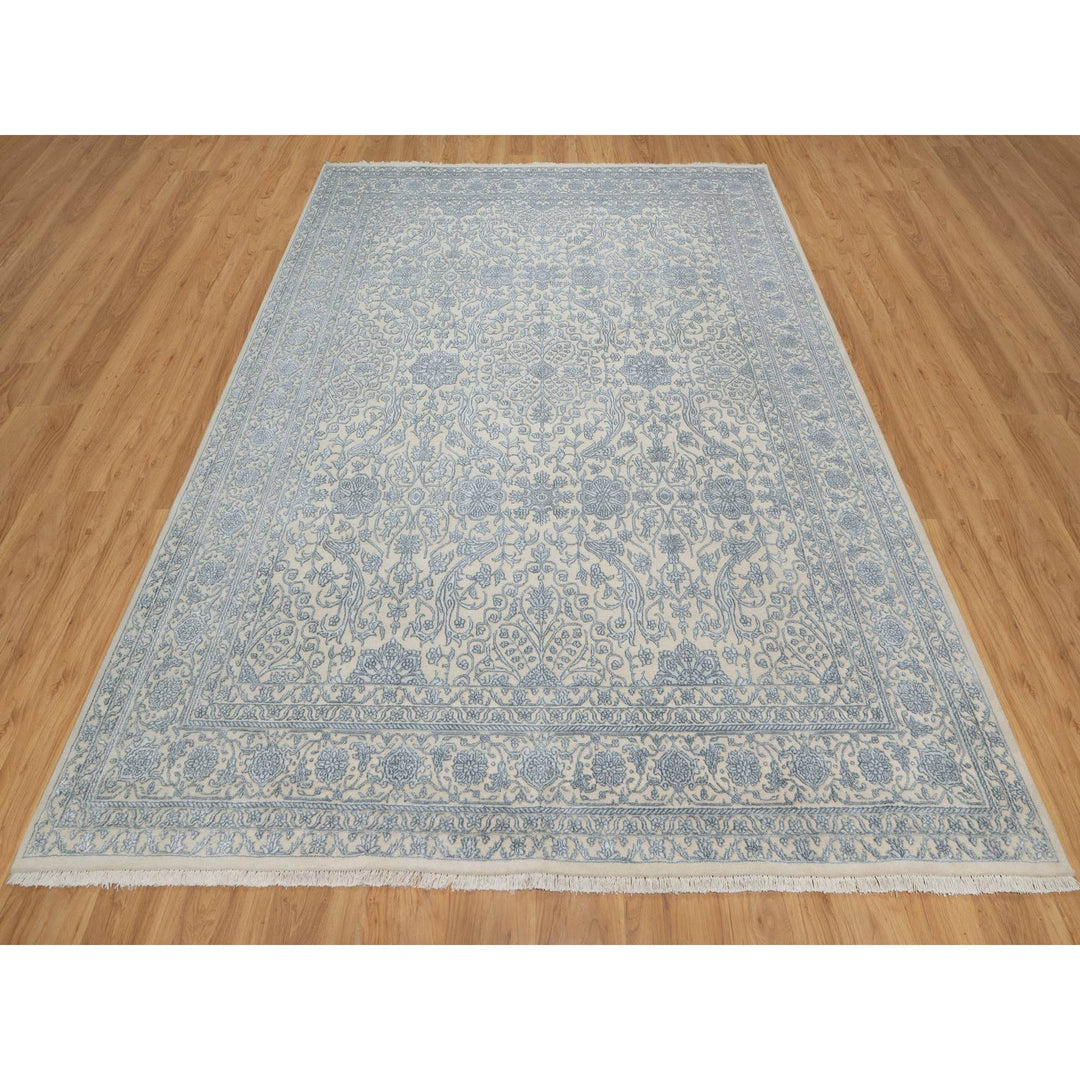 8'0" x 10'2" New Hand Knotted Ivory Wool & Silk Rectangle Oriental Rug - MOA10291352