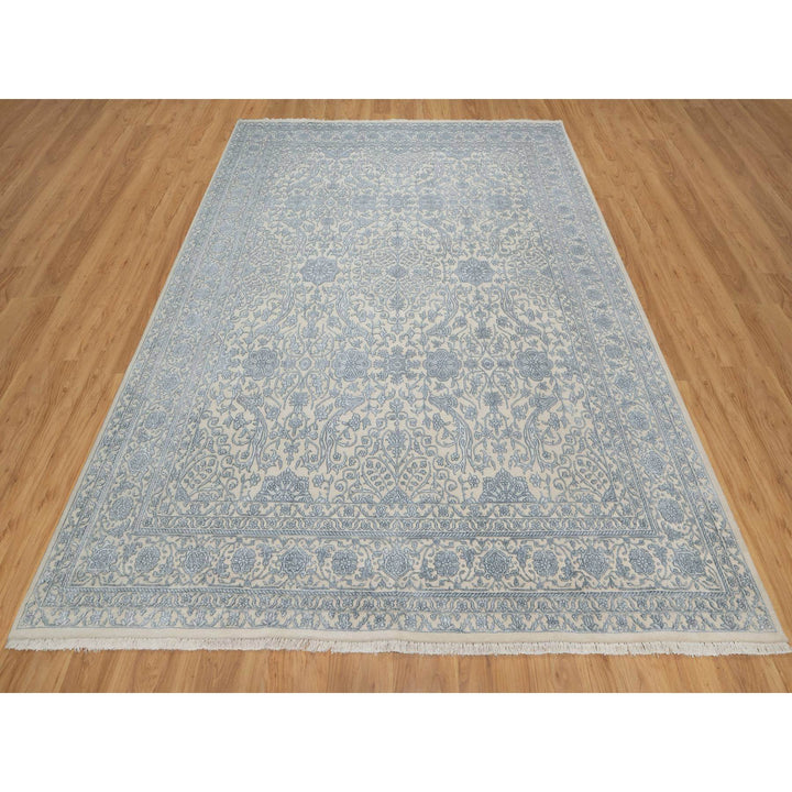 8'0" x 10'2" New Hand Knotted Ivory Wool & Silk Rectangle Oriental Rug - MOA10291352