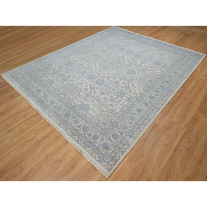 8'0" x 10'2" New Hand Knotted Ivory Wool & Silk Rectangle Oriental Rug - MOA10291352