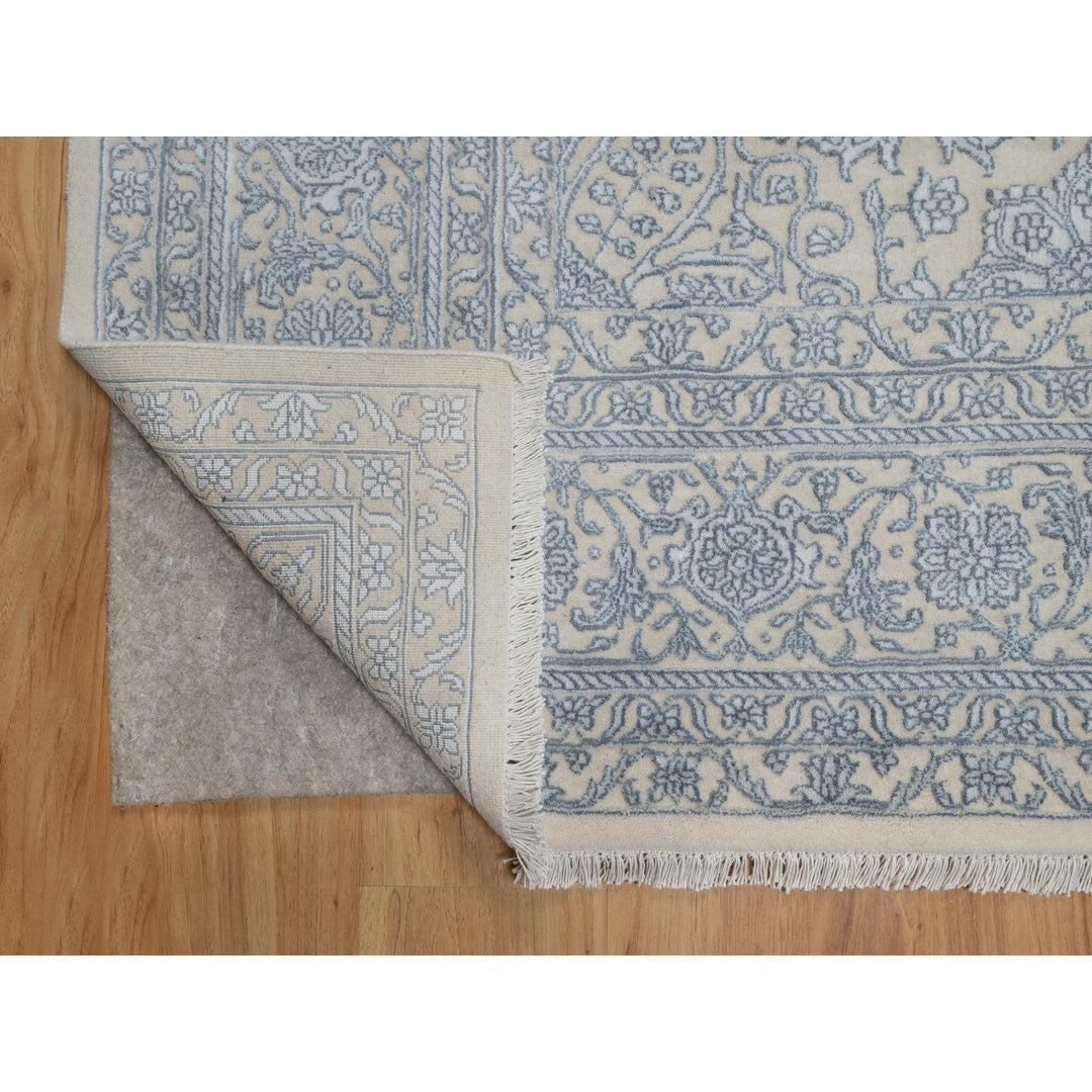 8'0" x 10'2" New Hand Knotted Ivory Wool & Silk Rectangle Oriental Rug - MOA10291352
