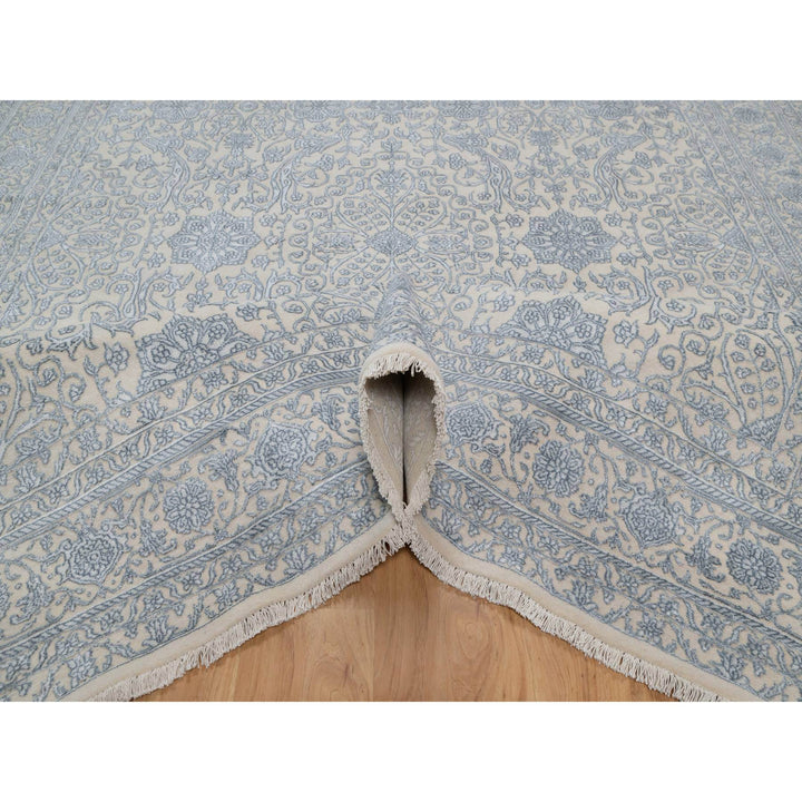 8'0" x 10'2" New Hand Knotted Ivory Wool & Silk Rectangle Oriental Rug - MOA10291352