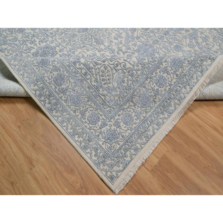 8'0" x 10'2" New Hand Knotted Ivory Wool & Silk Rectangle Oriental Rug - MOA10291352