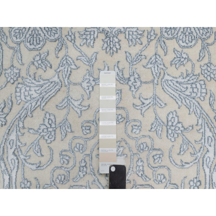 8'0" x 10'2" New Hand Knotted Ivory Wool & Silk Rectangle Oriental Rug - MOA10291352