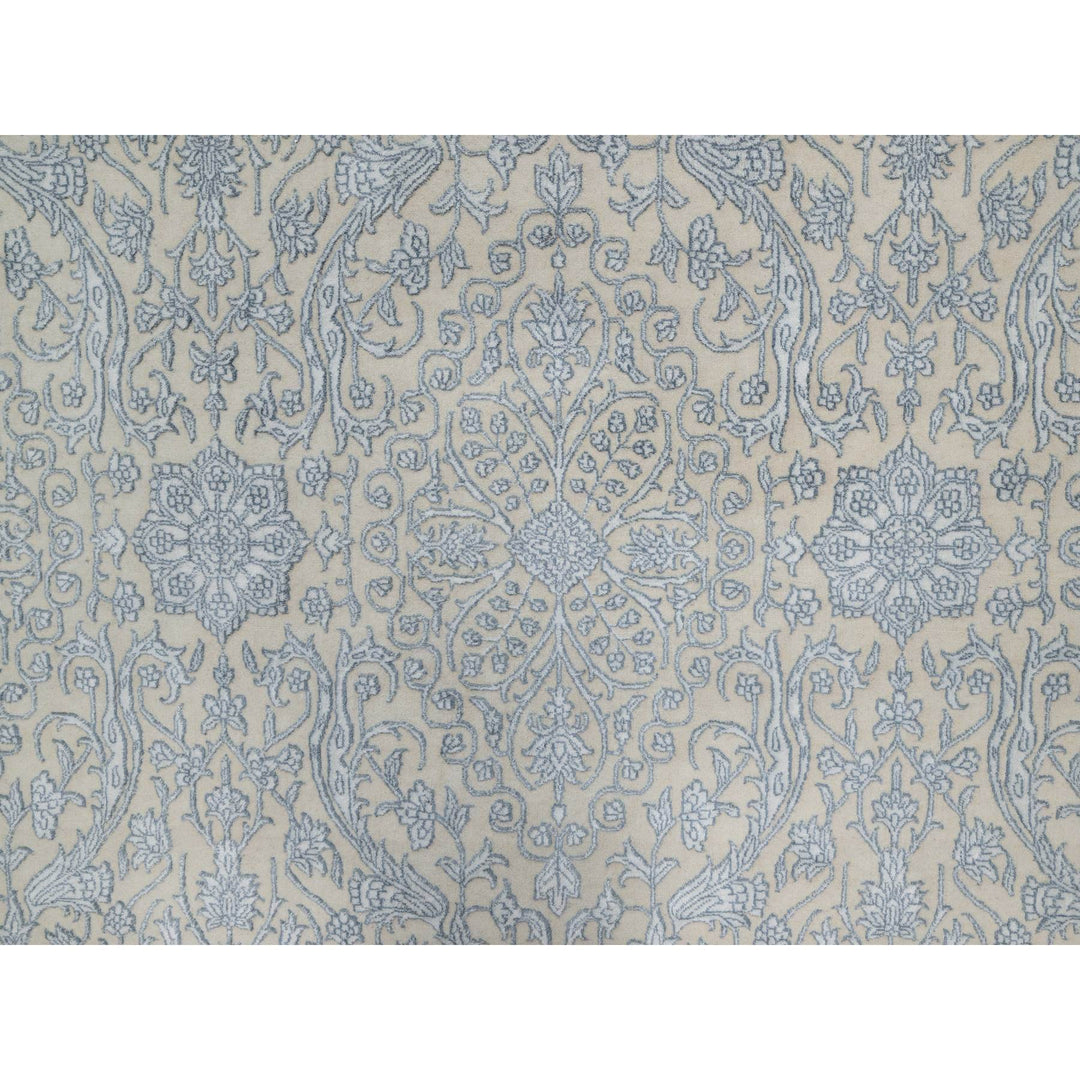8'0" x 10'2" New Hand Knotted Ivory Wool & Silk Rectangle Oriental Rug - MOA10291352