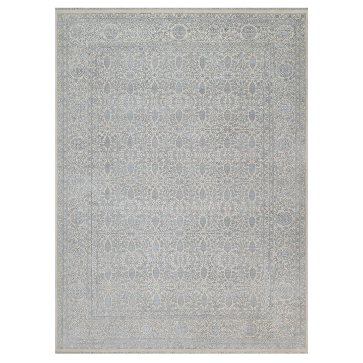 8'11" x 12'1" New Hand Knotted Ivory Wool & Silk Rectangle Oriental Rug - MOA10291353