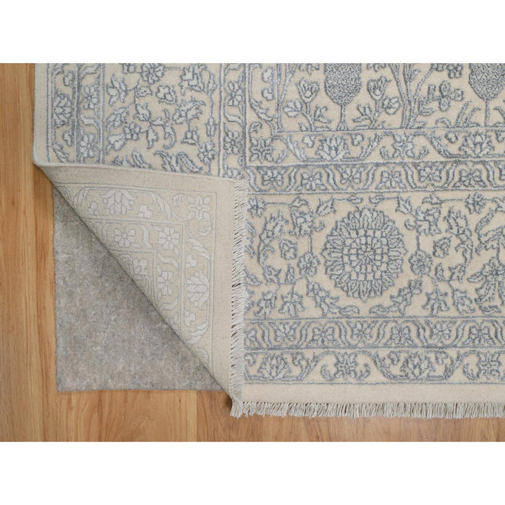 8'11" x 12'1" New Hand Knotted Ivory Wool & Silk Rectangle Oriental Rug - MOA10291353