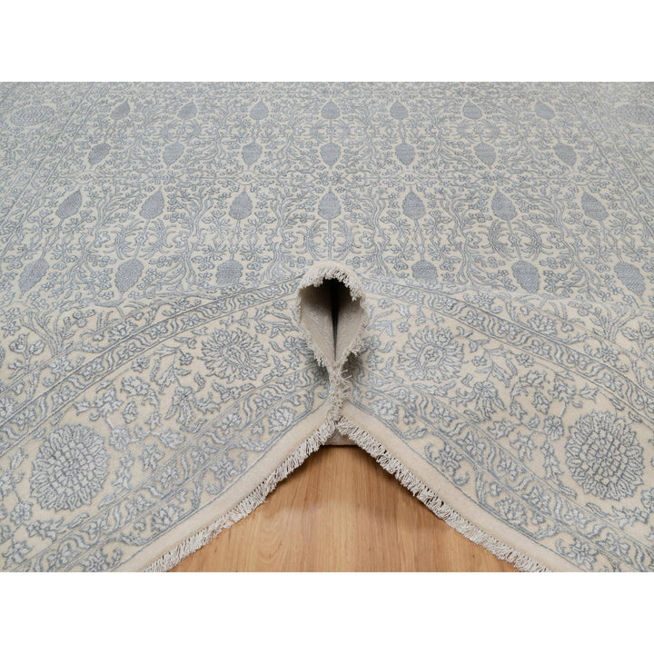 8'11" x 12'1" New Hand Knotted Ivory Wool & Silk Rectangle Oriental Rug - MOA10291353