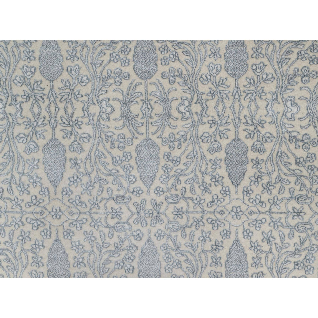 8'11" x 12'1" New Hand Knotted Ivory Wool & Silk Rectangle Oriental Rug - MOA10291353