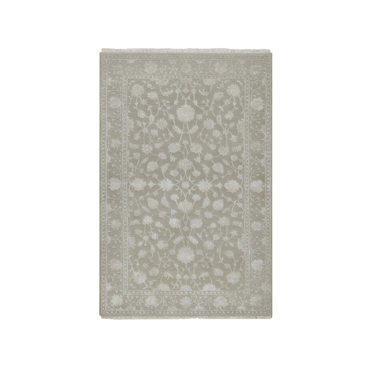 3'1" x 5'0" New Hand Knotted Grey Wool & Silk Rectangle Oriental Rug - MOA10291354