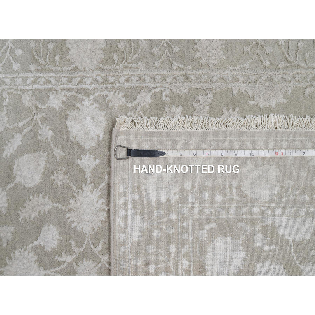 3'1" x 5'0" New Hand Knotted Grey Wool & Silk Rectangle Oriental Rug - MOA10291354