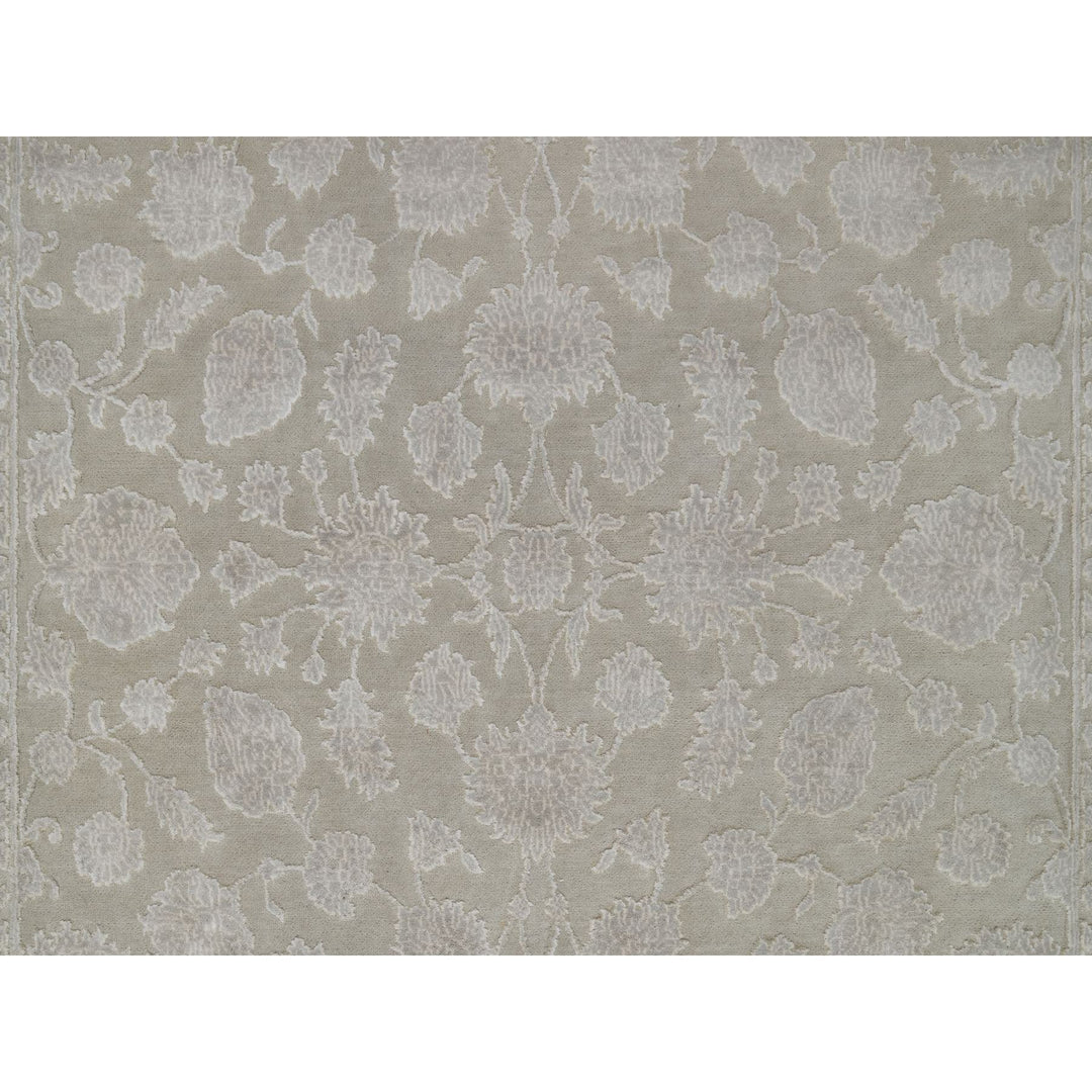 4'9" x 6'10" New Hand Knotted Grey Wool & Silk Rectangle Oriental Rug - MOA10291356