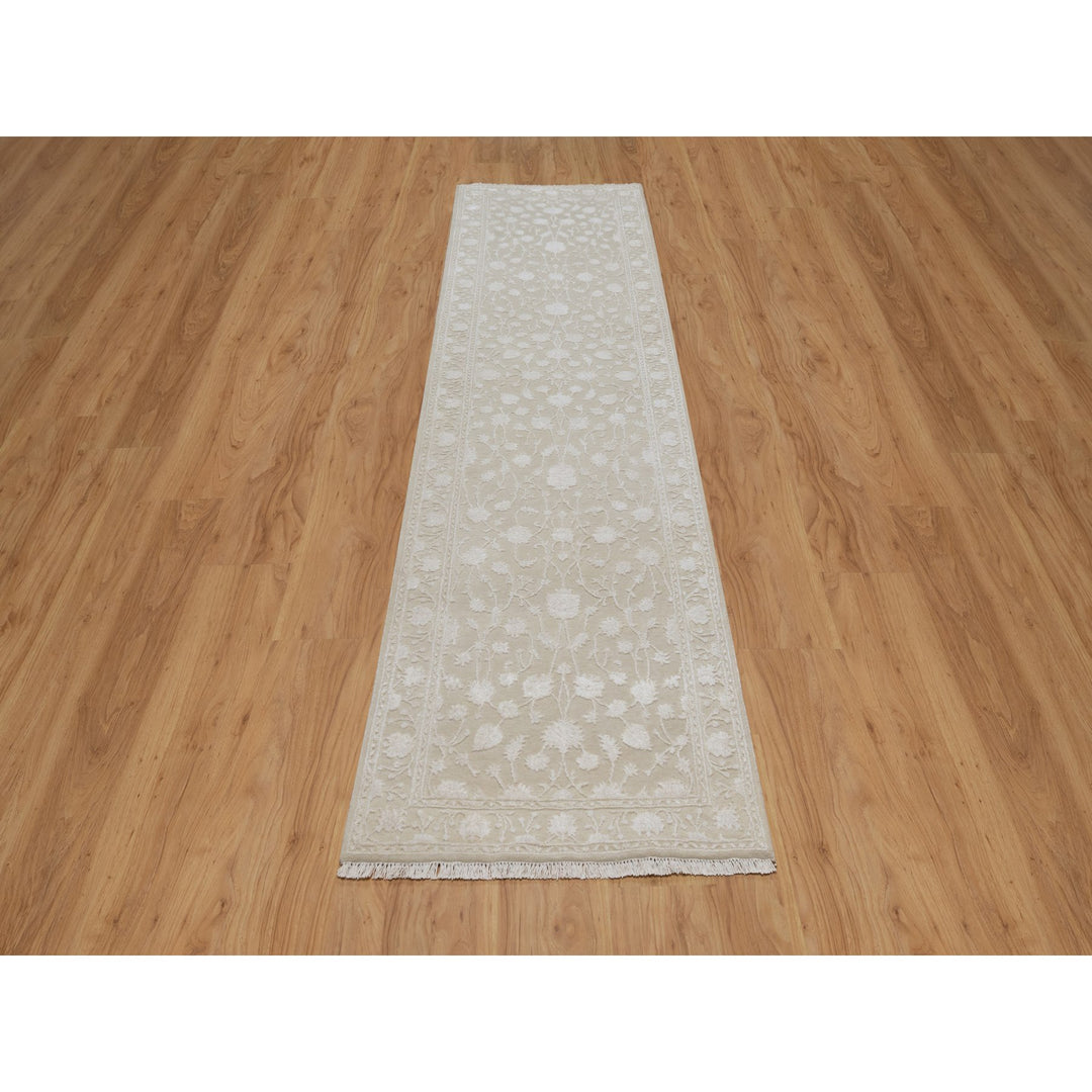 2'8" x 10'3" New Hand Knotted Brown Wool & Silk Runner Oriental Rug - MOA10291357