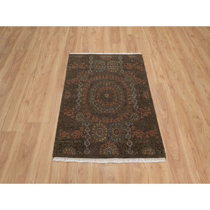 2'11" x 4'0" New Hand Knotted Brown Wool Rectangle Oriental Rug - MOA10291358
