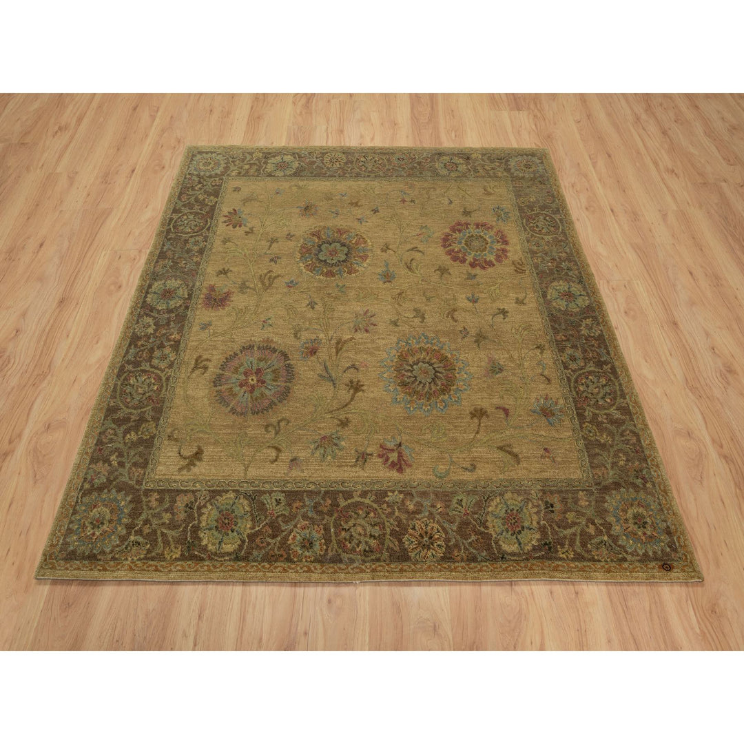 5'5" x 5'10" New Hand Knotted Brown Wool Square Oriental Rug - MOA10291361