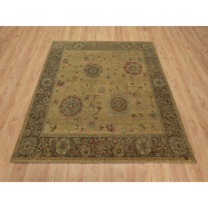 5'5" x 5'10" New Hand Knotted Brown Wool Square Oriental Rug - MOA10291361