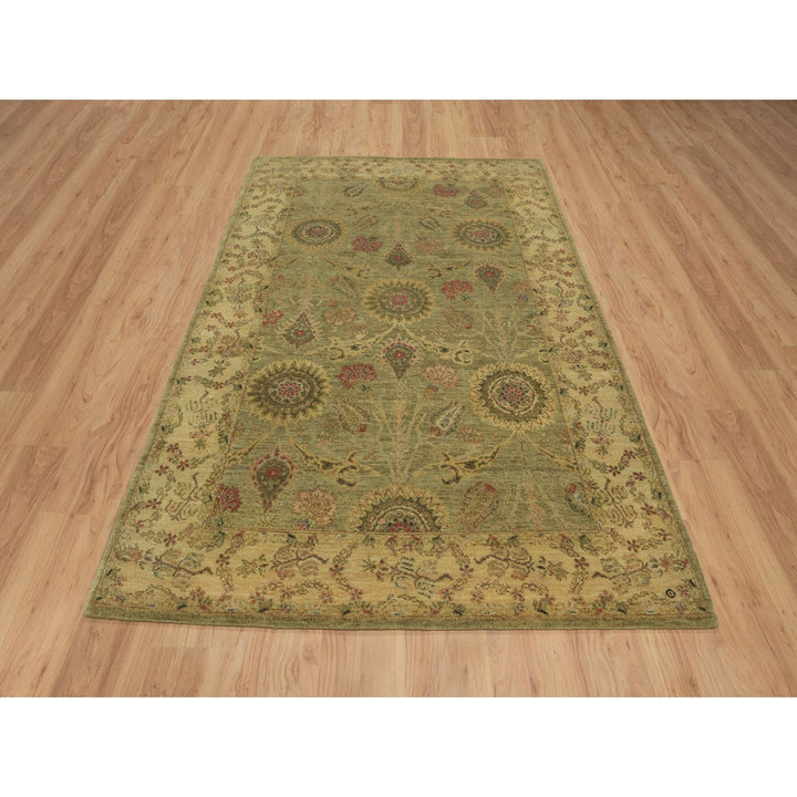 5'1" x 7'10" New Hand Knotted Green Wool Rectangle Oriental Rug - MOA10291364