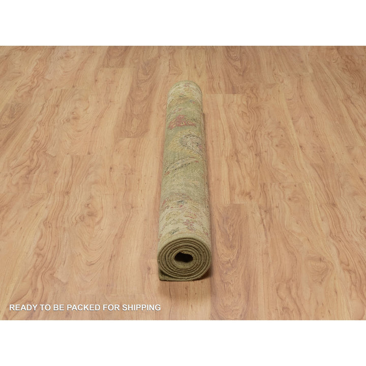 5'1" x 7'10" New Hand Knotted Green Wool Rectangle Oriental Rug - MOA10291364
