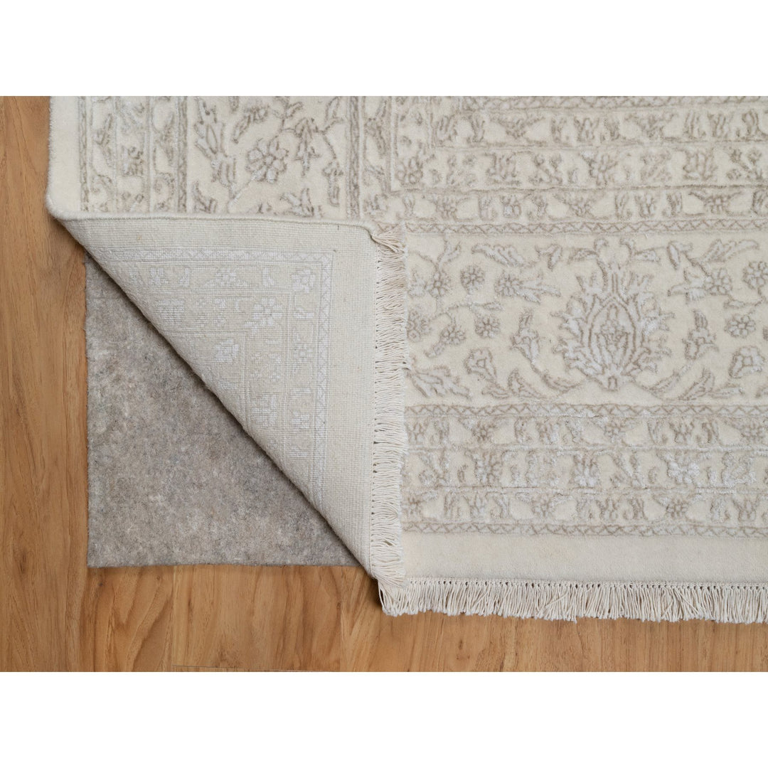 9'1" x 12'1" New Hand Knotted Ivory Wool & Silk Rectangle Oriental Rug - MOA10291365
