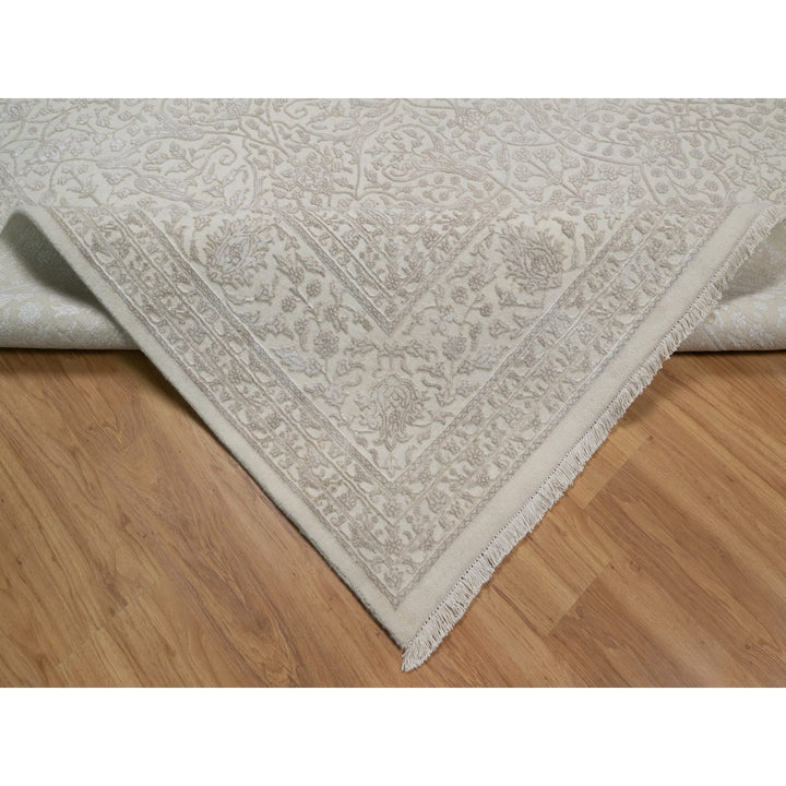 9'1" x 12'1" New Hand Knotted Ivory Wool & Silk Rectangle Oriental Rug - MOA10291365