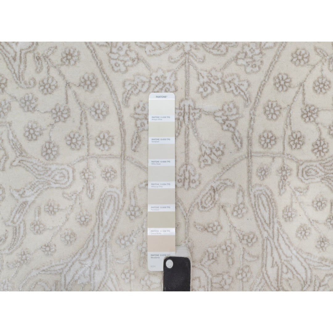 9'1" x 12'1" New Hand Knotted Ivory Wool & Silk Rectangle Oriental Rug - MOA10291365