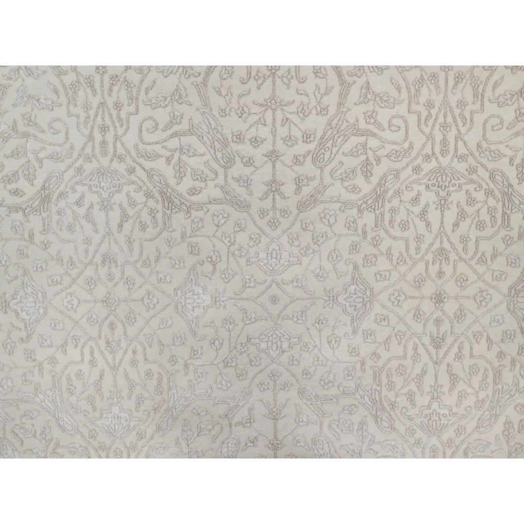 9'1" x 12'1" New Hand Knotted Ivory Wool & Silk Rectangle Oriental Rug - MOA10291365