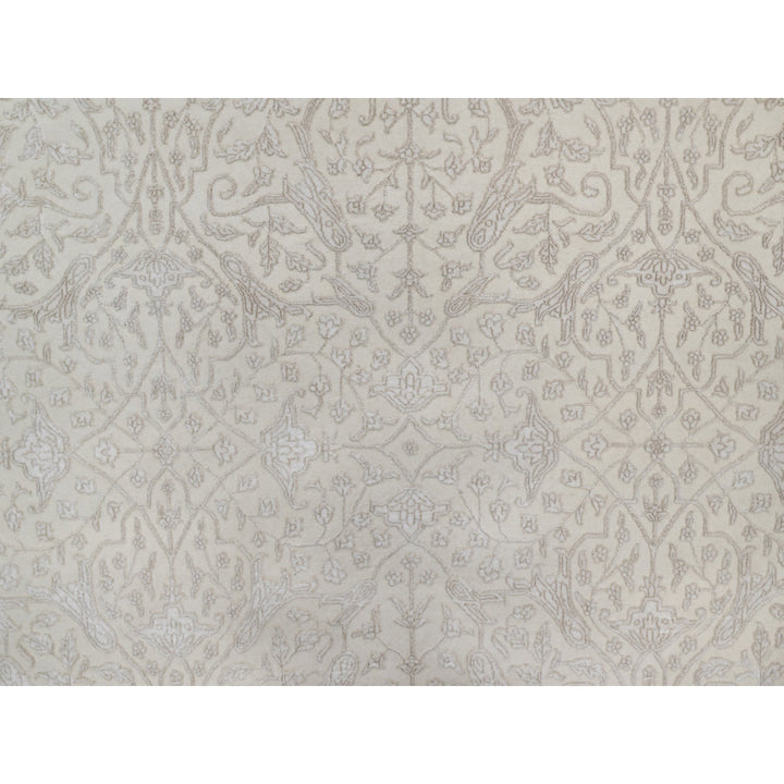 9'1" x 12'1" New Hand Knotted Ivory Wool & Silk Rectangle Oriental Rug - MOA10291365
