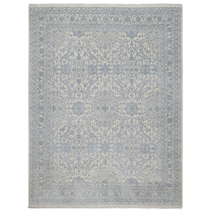 7'9" x 10'2" New Hand Knotted Ivory Wool & Silk Rectangle Oriental Rug - MOA10291366