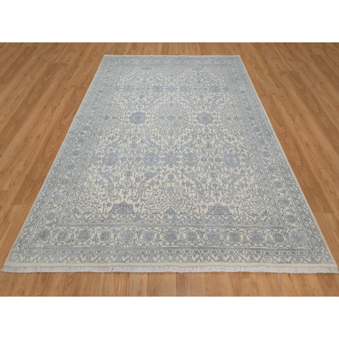 7'9" x 10'2" New Hand Knotted Ivory Wool & Silk Rectangle Oriental Rug - MOA10291366