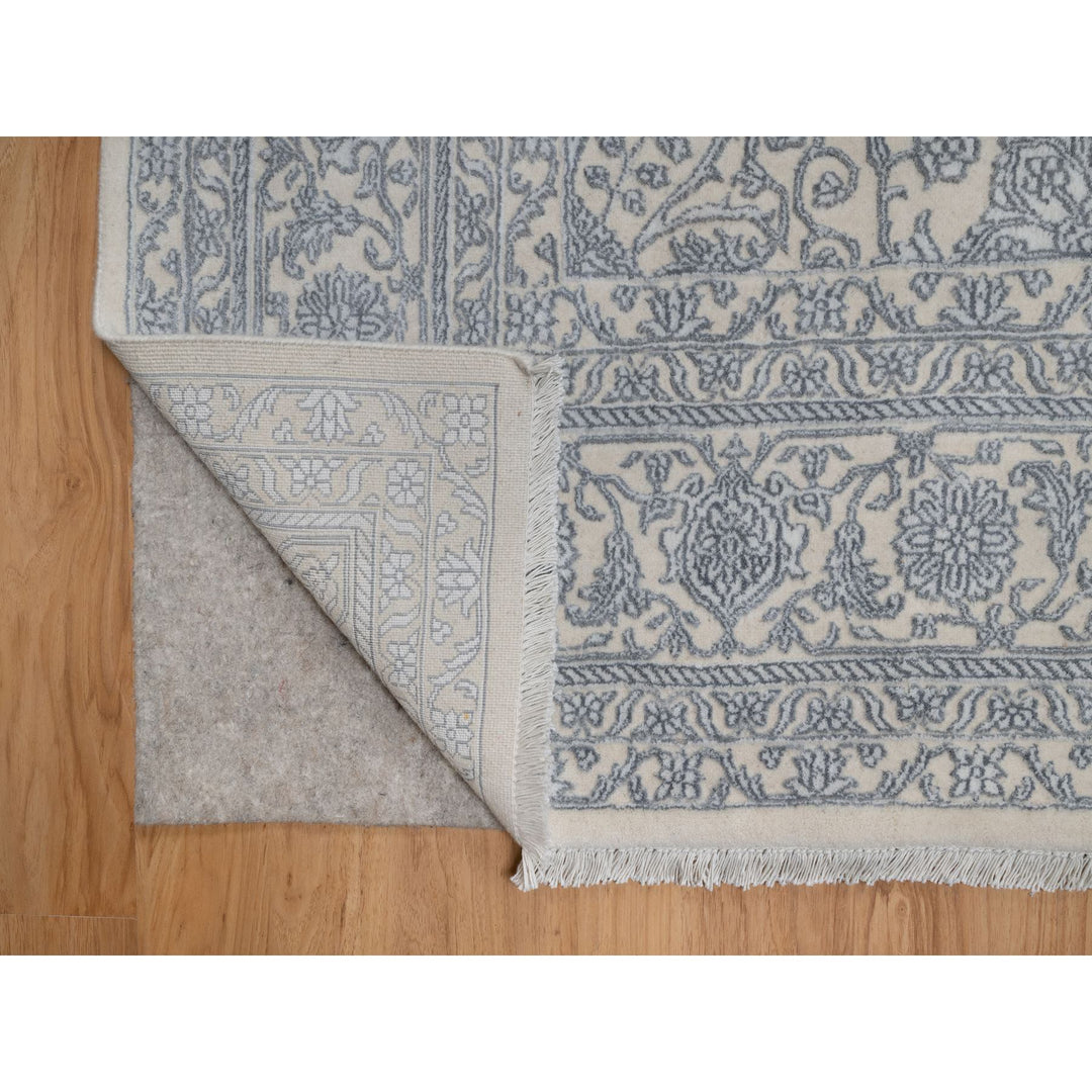 7'9" x 10'2" New Hand Knotted Ivory Wool & Silk Rectangle Oriental Rug - MOA10291366