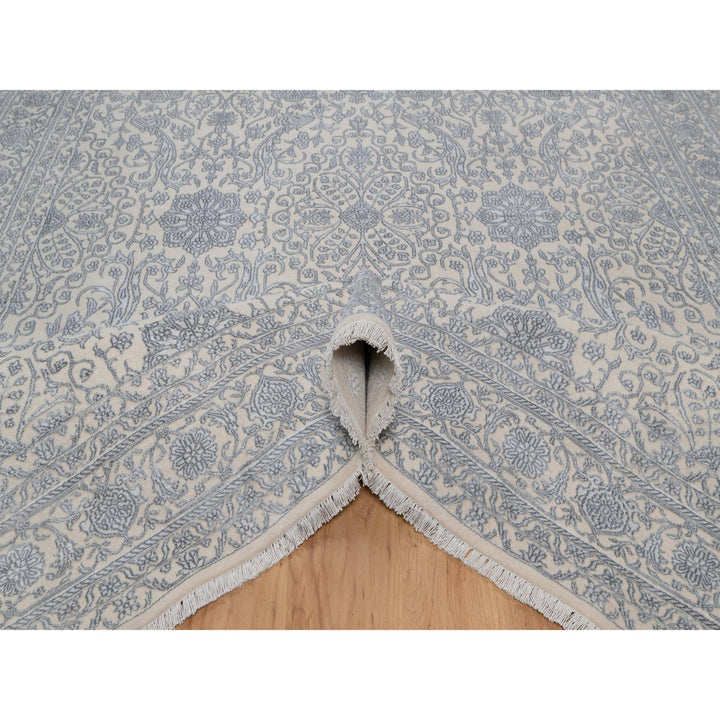 7'9" x 10'2" New Hand Knotted Ivory Wool & Silk Rectangle Oriental Rug - MOA10291366