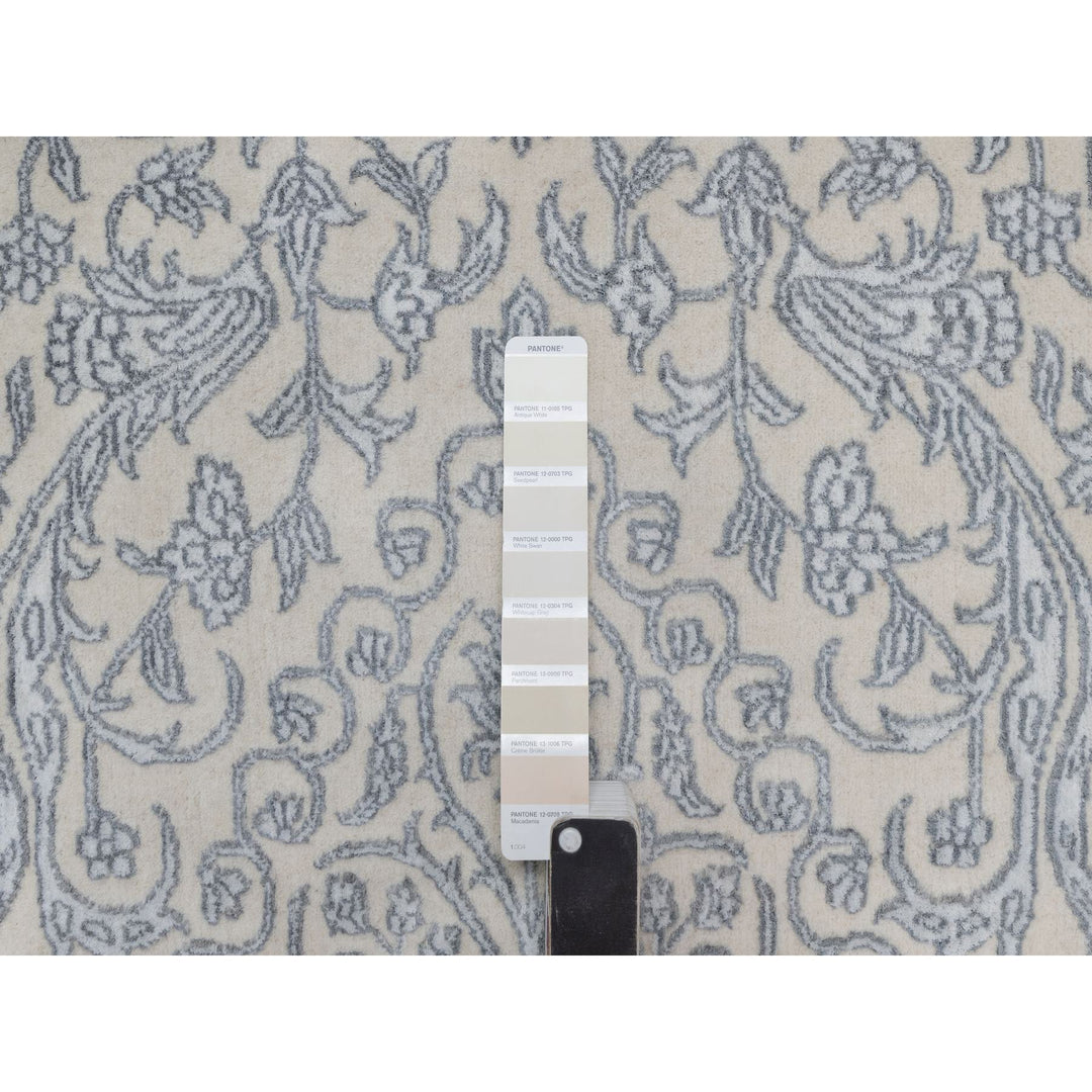 7'9" x 10'2" New Hand Knotted Ivory Wool & Silk Rectangle Oriental Rug - MOA10291366